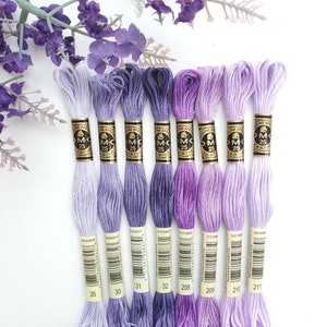 8 x paarse DMC-zijde, DMC-draden, DMC-set, DMC-kleurenset, DMC-katoenzijde, DMC-borduurgaren, paarse draden, kruissteekgaren