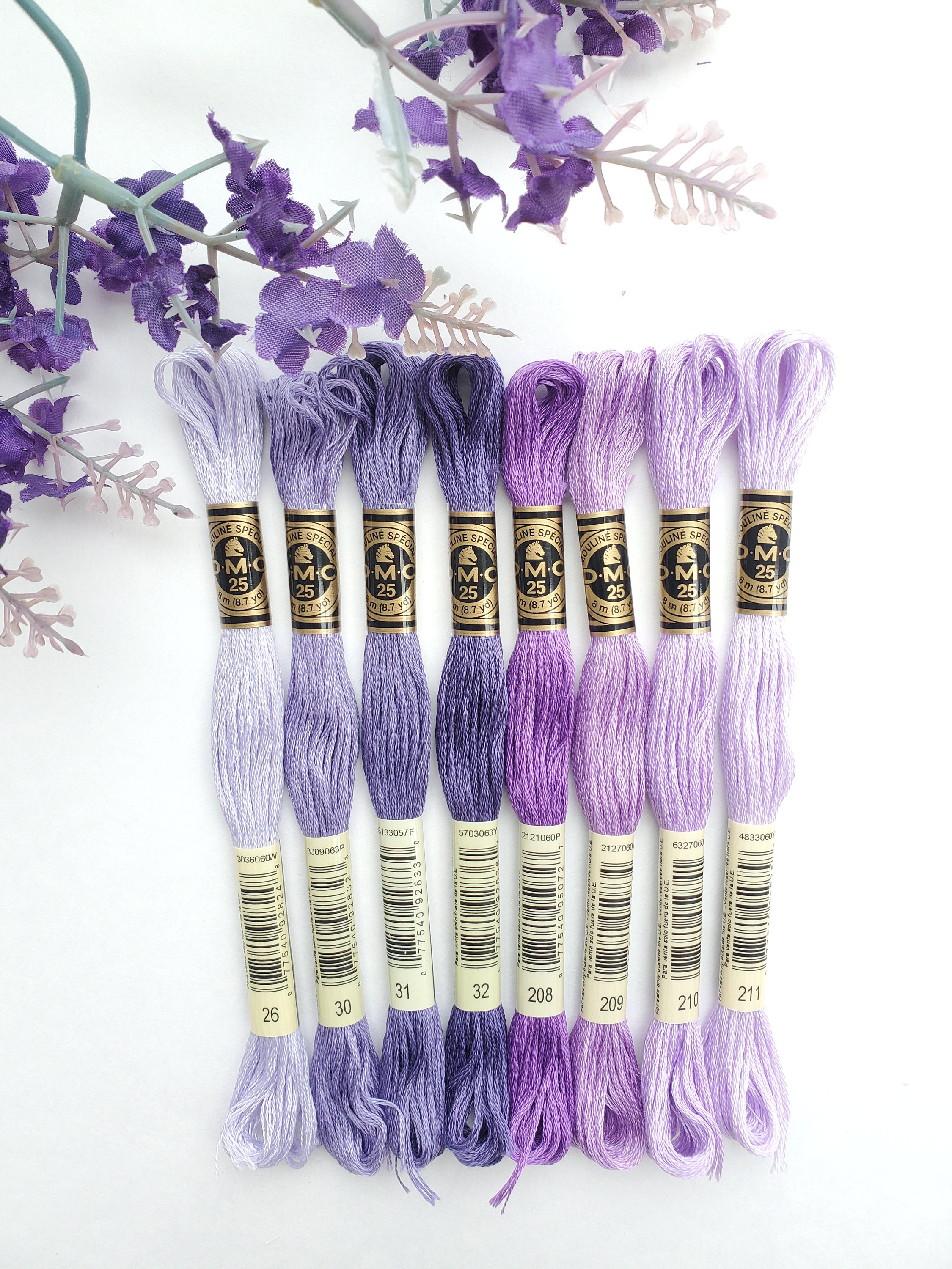 8x Purple DMC Flosses, Dmc Threads, DMC Kit, Dmc Set of