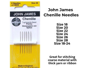 John James Chenille Needles - Sizes 18, 20, 22, 24, 26, 28 and 18-24 Needles, Embroidery Needles, Needlepoint Needle, John James Needles
