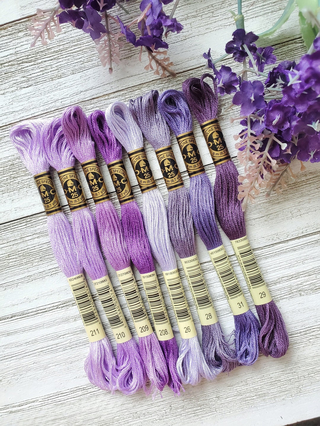 8x Purple DMC Flosses, Dmc Threads, DMC Kit, Dmc Set of Colors