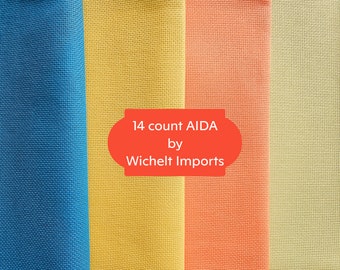 14ct Aida Fabric by Wichelt Imports 18" x 16.5" (46cm x 42cm) - Aida Riviera Gold, Aida Riviera Aqua, Aida Tropical Orange, Tropical Green