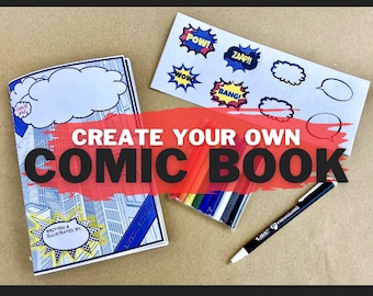 Blank Comic Book, Sensory Kit for Kids, Superhero Party Favor, Superhero Craft, Personalized Stocking Stuffers for Kids, Last Minute Gift