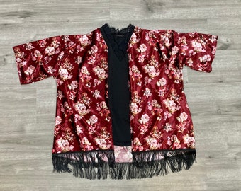 Burnout Velvet Kimono Jacket, Bohemian Kimono Cardigan, Boho Clothing, Fall Elegant Outfit, Christmas Gift for Women, Birthday Gift