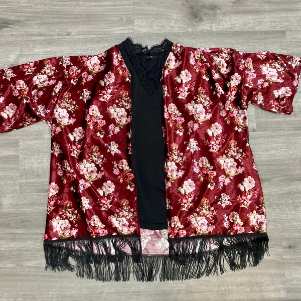 Burnout Velvet Kimono Jacket, Bohemian Kimono Cardigan, Boho Clothing, Fall Elegant Outfit, Christmas Gift for Women, Birthday Gift