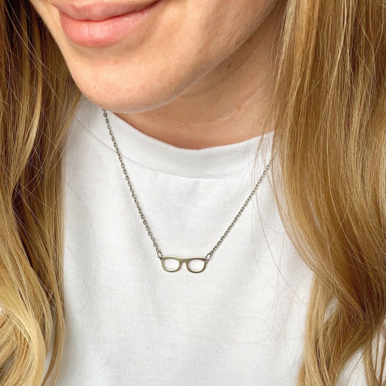 Hipster Glasses Necklace, Everyday Necklace Silver, Geek Jewelry, Funny Birthday Gifts for Best Friend, Mini Gifts Women, Last Minute Gift image 4