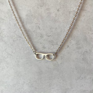 Hipster Glasses Necklace, Everyday Necklace Silver, Geek Jewelry, Funny Birthday Gifts for Best Friend, Mini Gifts Women, Last Minute Gift image 1