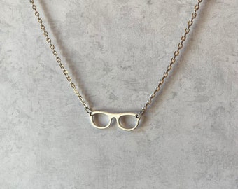 Hipster Glasses Necklace, Everyday Necklace Silver, Geek Jewelry, Funny Birthday Gifts for Best Friend, Mini Gifts Women, Last Minute Gift