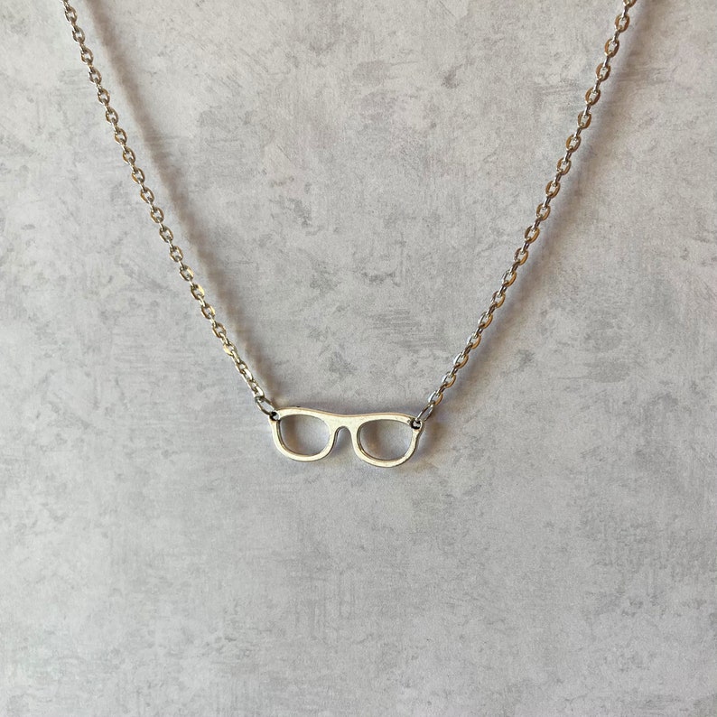 Hipster Glasses Necklace, Everyday Necklace Silver, Geek Jewelry, Funny Birthday Gifts for Best Friend, Mini Gifts Women, Last Minute Gift image 1