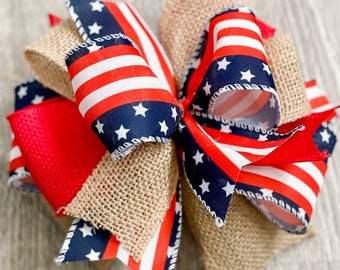 Patriotic bow, 4th of July bow, July 4th decoration, Memorial Day bow, patriotic wreath bow, patriotic door hanger bow, lantern bow, USA bow