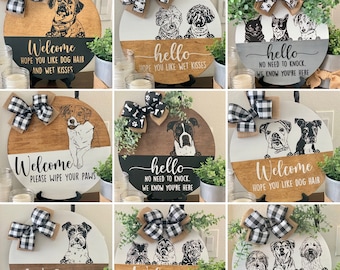 Personalized Pet Portrait Welcome Sign, Dog Portrait Door Hanger, Cat Door Decoration, Pet Wood Door Sign, Custom Pet Lovers Gift, Pet Gift