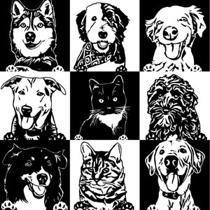 Retrato de mascota personalizado SVG de foto, archivo de corte de gato de perro mirando personalizado, Cricut de diseño de mamá de perro, svg de espacio de diseño, diseño de raza de perro personalizado