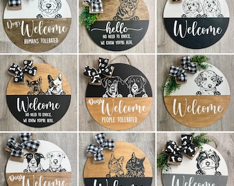 Pet Welcome Sign/ Dog Welcome Sign/ Pet Portrait Door Sign/ Customizable Pet Door Hanger/ Dog Cat Door Hanger/ Pet Owner Gift/ Door Decor