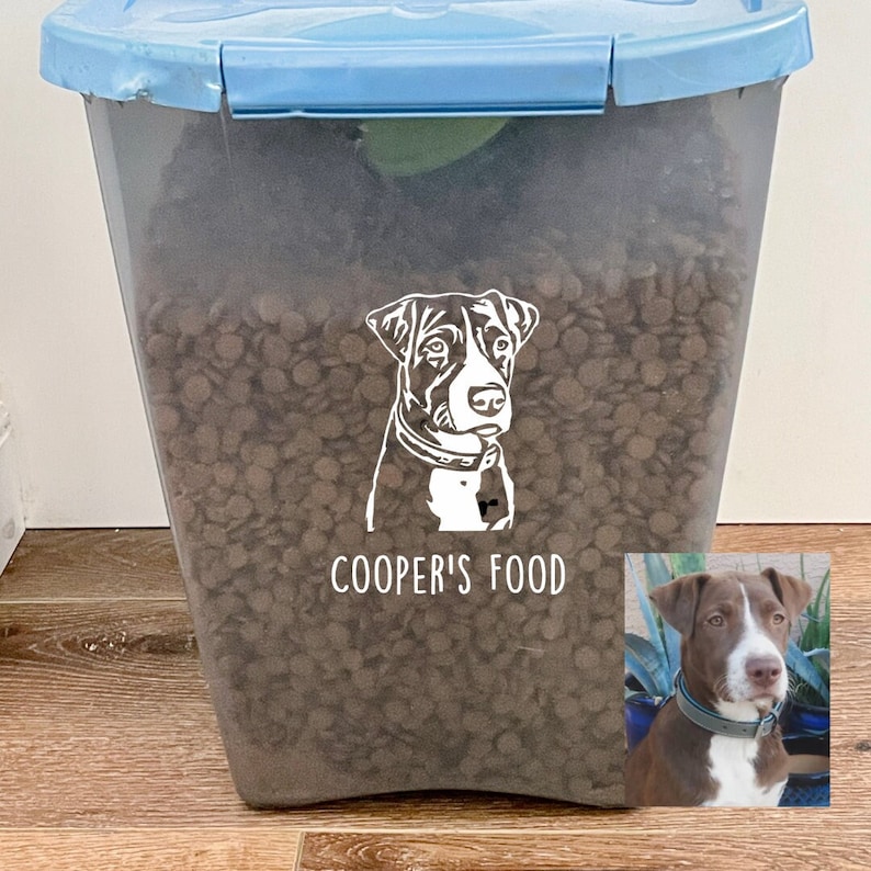 Dog Food Container Vinyl Decal, Personalized Pet Food Decal, Dog Food Canister Decal, Dog Treats Container Decal, Dog Name, Pet Portrait
