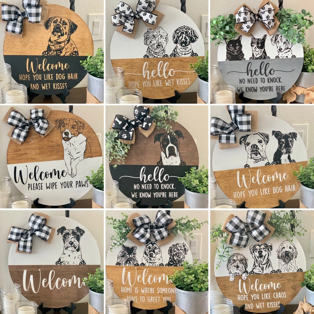 Personalized Pet Portrait Welcome Sign, Dog Portrait Door Hanger, Cat ...