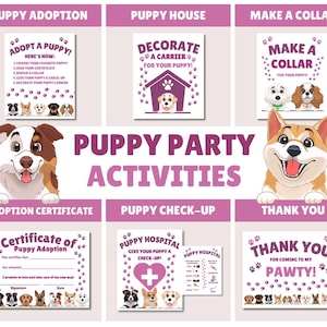 Puppy Party Games, Adopt a Puppy Party, Puppy Adoption Birthday, Pet Adoption Station Party Package, Adoption Certificate, INSTANT DOWNLOAD