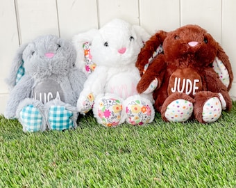 Lovie relleno/ Regalo personalizado para bebés Conejito relleno Lovey/ Conejito de felpa/ Regalo de niña de flores/ Animal relleno personalizado/ Regalo de baby shower