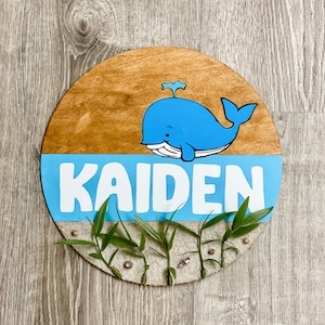 Ocean Door Hanger for Kids Room with Name, Custom Children&#39;s Whale Bedroom Sign, Sea Gift, Nautical Nursery, Birthday Gift, Shower Present