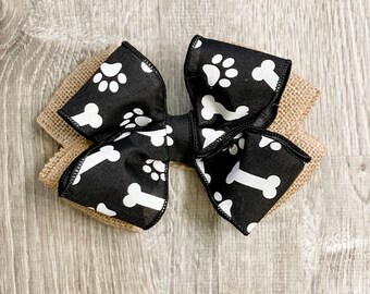 Black and White Dog Bone and Pawprint Wreath/Welcome Sign/Lantern Bow/ Pawprint Bow