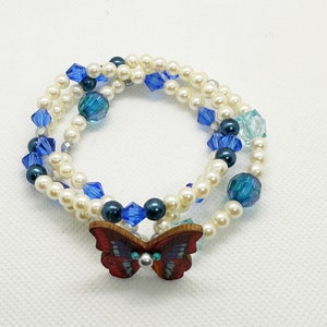 Blue, Pearl Butterfly Bracelet Set