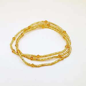 3 Gold, Topaz Swarovski Beaded Stretch Bracelets