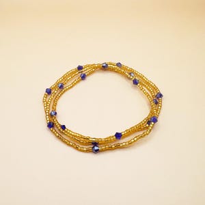 3 Gold, Sapphire Swarovski Beaded Stretch Bracelets