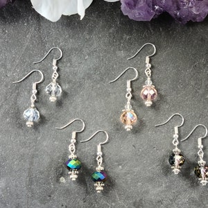 Simple Silver Glass Beaded Dangle Fish Hook Earrings Jewelry Gift for Her