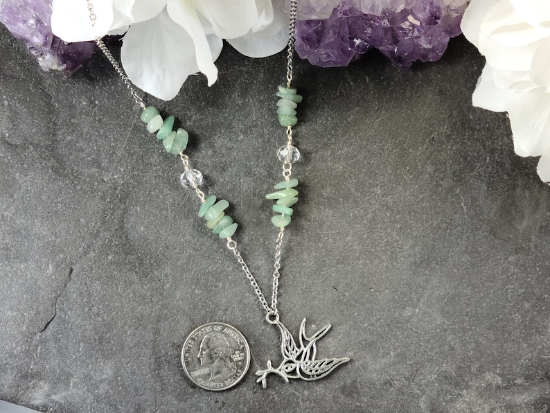 Green Aventurine Beaded Peace Dove Necklace Gemstone Jewelry Gift for Her