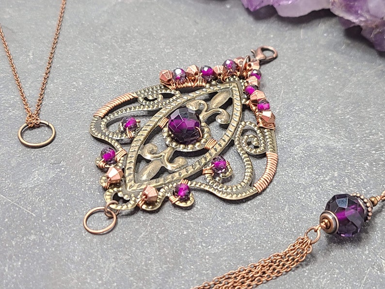 Interchangeable Statement Pendant Charm Necklace Set Removable Purple Copper Charm Necklace Handmade Jewelry Gift for Her Gift Box Included
