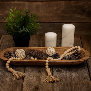 Cuenco de madera rústica para servir hecho a mano, cuenco de masa largo, decoración del hogar, inauguración de la casa