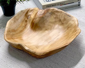 Handmade Natural Root Wooden Bowl Storage Crafts Fruit Salad Serving Bowls (7.87-9.45 Inches and 13.77-15.35 Inches) Housewarming gift