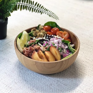 Handcrafted Acacia Wood Salad Bowl, Personalized Rustic Serving Bowl,  (8.5x8.5x3 inch)