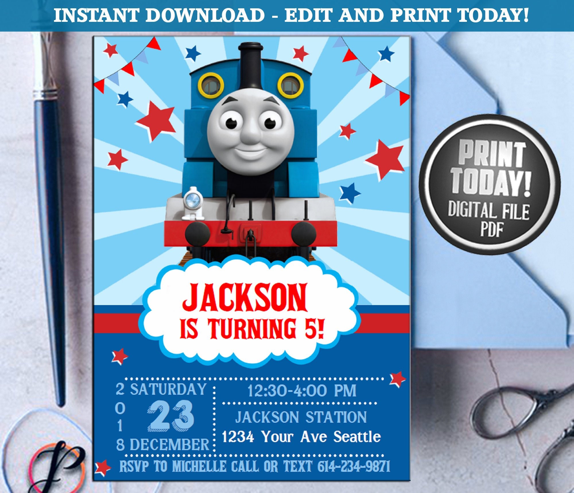 Thomas Train Invitation Thomas Train Birthday Thomas Train Etsy