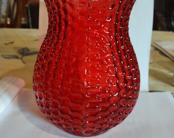 Red Vintage Reverse Hobnail Glass Vase