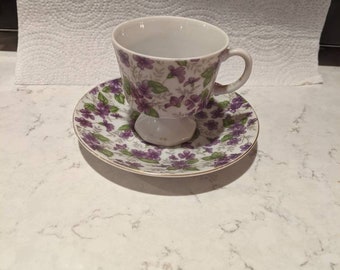 Purple Pansy Tea Cup and Saucer