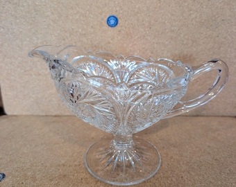 Cute Vintage Crystal Footed Gravy Boat in a Pinwheel Pattern