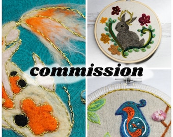 COMMISSION - 6" needle felt and embroidery/needle work hoop art: OOAK