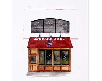 Smokey Joe’s (near UPenn – University of Pennsylvania – Philadelphia, PA) Hand-Painted Watercolor Print