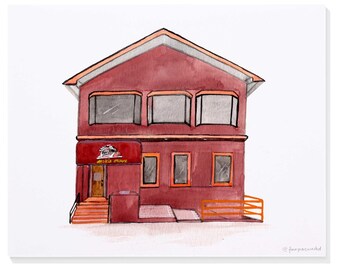 Hokie House (near Virginia Tech - Blacksburg, VA) Hand Painted Watercolor Print