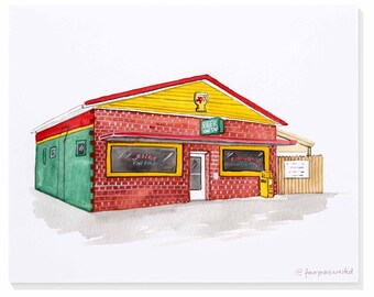 Mario’s Fishbowl (near WVU – West Virginia University – Morgantown, WV) Hand-Painted Watercolor Print