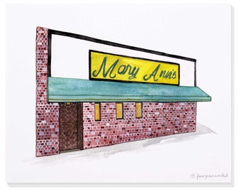 Mary Ann’s (near BC – Boston College – Chestnut Hill, MA) Hand-Painted Watercolor Print
