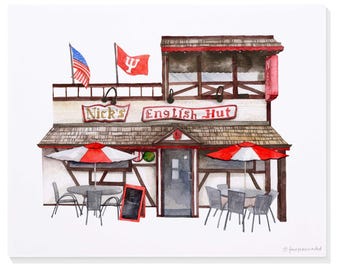 Nick's English Hut (near Indiana University - Bloomington, IN) Hand Painted Watercolor Print