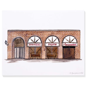 Shooters II Saloon (near Duke University – Durham, NC) Hand-Painted Watercolor Print