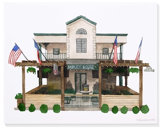 Barley House (near SMU – Southern Methodist University – Dallas, Texas) Hand-Painted Watercolor Print