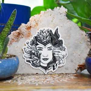 Mother Earth Sticker - Ink Drawing - Nature Artwork - Black and White - Die-cut Vinyl Decal - Gifts For Everyone - Zentangle Design