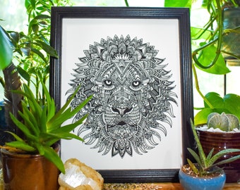 絵画 LIONSAN Zentangle lion. Lion head outline (template) by Ben Kwok