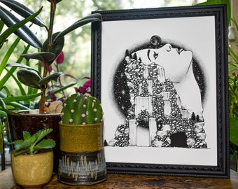 Moonchild Print - Nature Drawing - Artwork - Black and White - Wall Decor - Gifts For Everyone - Design Drawing