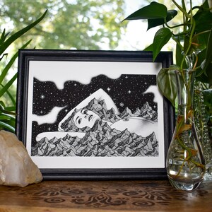 Mt. Woman Print - Nature Drawing - Artwork - Black and White - Wall Decor - Gifts For Everyone - Design Drawing