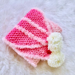 Crochet Rosy Winter Scarf Pattern with Pom Poms (PDF Pattern)