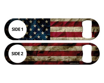 USA Flag Bartender Bottle Opener: Crumpled American Flag Bar Blade