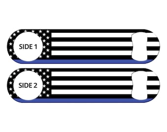 Thin Blue Line Police Flag Bottle Opener: Custom Bar Blade